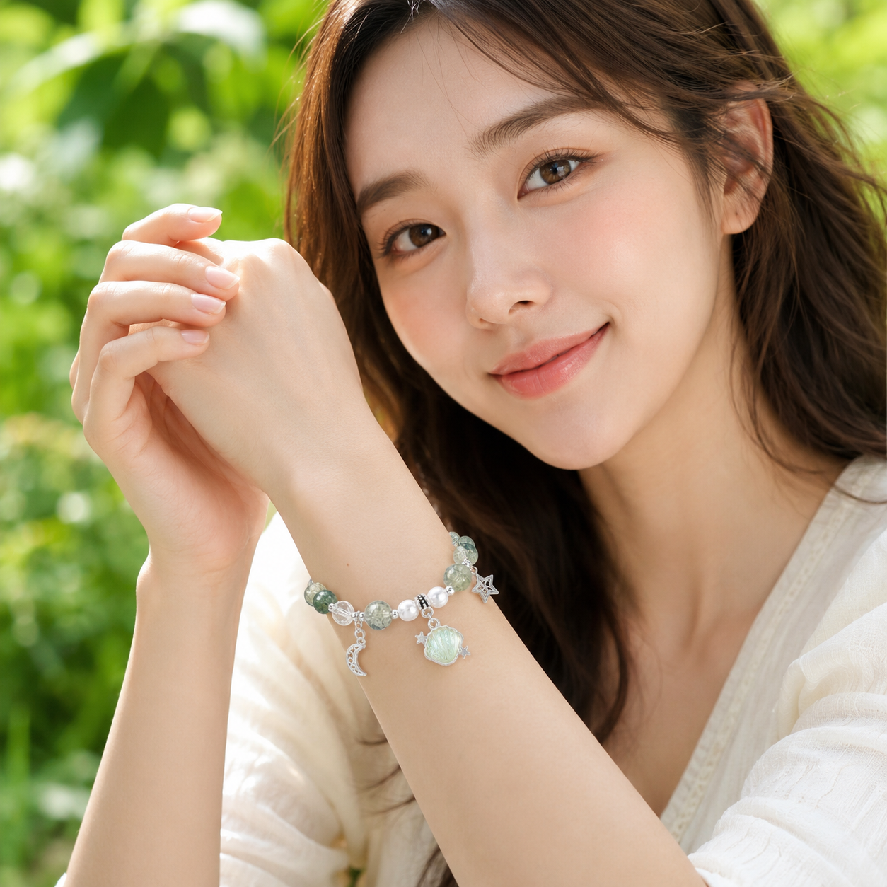 오로라샤인 행운 빛나는 힐링 감성 비즈 여성 패션 오행 여름 팔찌 선물 우정 - 상세 이미지 2