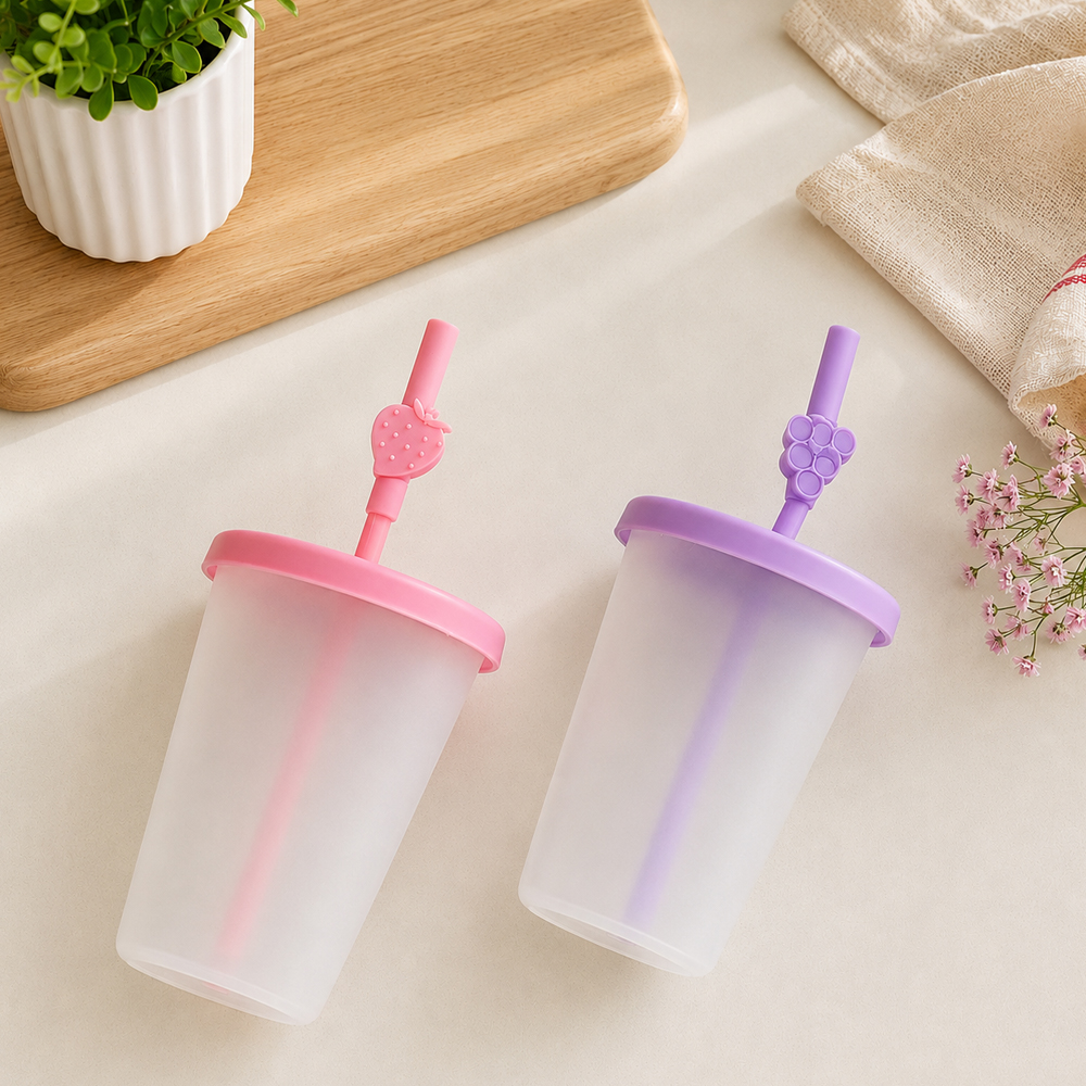 아가프라 심쿵빨대컵S 2P세트 유아 빨대컵 어린이 물컵 캠핑 400ml 샘방지 토끼마개증정 - 상세 이미지 3