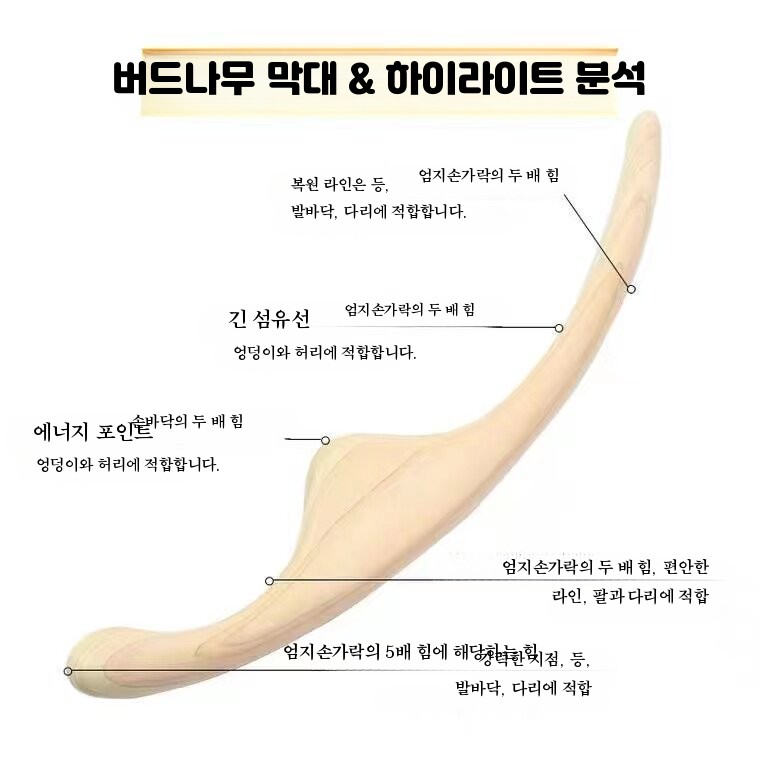 일본식 마사지스틱 경혈 나무 우드 지압봉 경락 마사지 페이스 도구 바디 얼굴 목재 곡선형 - 상세 이미지 4