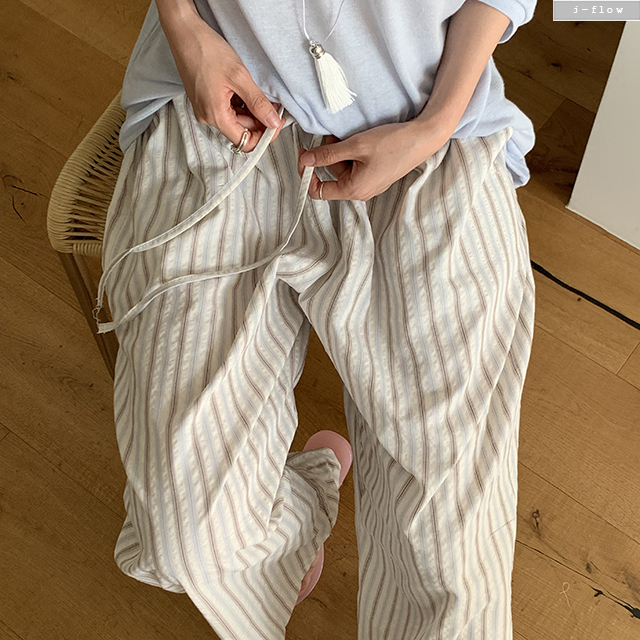 오아니 밴딩 스트라이프 시어서커 팬츠 3col L,XL 여름 빅사이즈 와이드핏 제이플로우 - 상세 이미지 4