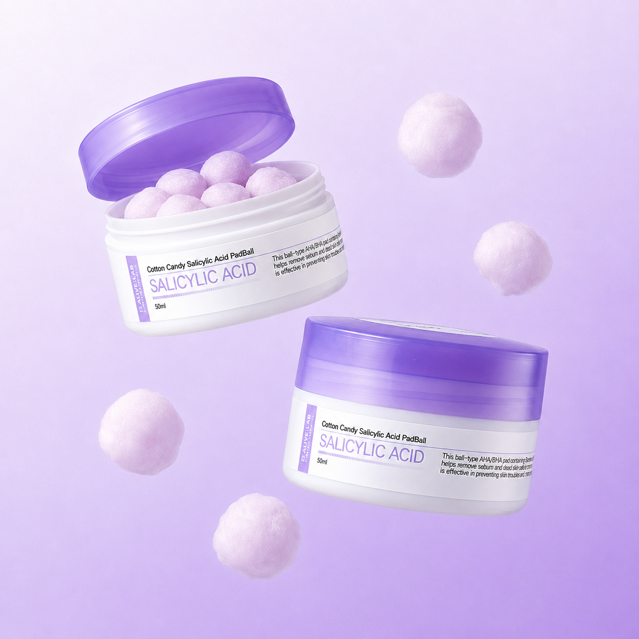 얼라이브랩 코튼 캔디 살리실산 패드볼 각질패드 흔적패드 50ml - 상품 이미지