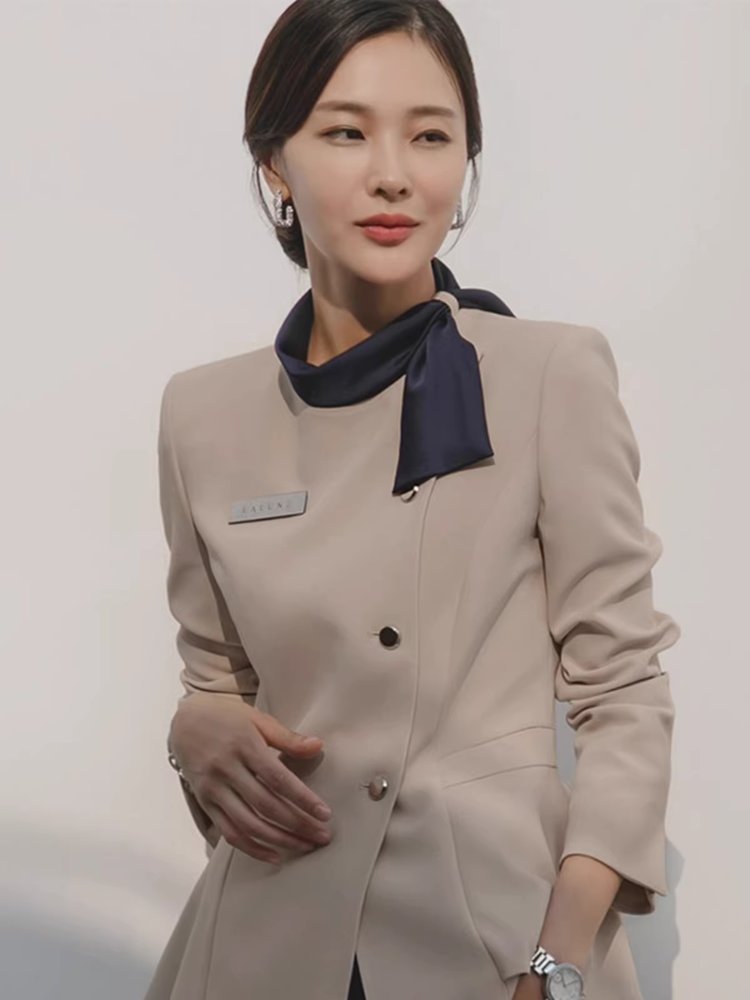 뷰티샵 유니폼 상담 실장 에스테틱 근무복 스파 미용 S 베이지 상의스커트세트 - 상세 이미지 2