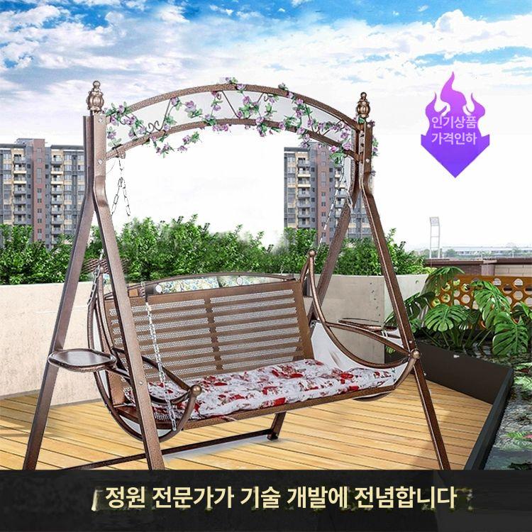 올렌토 야외그네 야외그네의자 흔들의자 정원그네 3세대 블랙 그네 쿠션 조명 꽃덩굴 - 상세 이미지 2