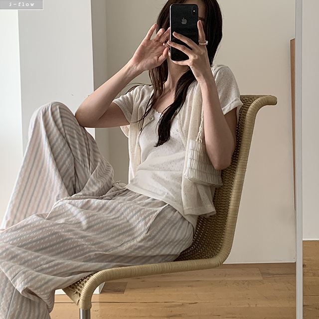 오아니 밴딩 스트라이프 시어서커 팬츠 3col L,XL 여름 빅사이즈 와이드핏 제이플로우 이미지 6