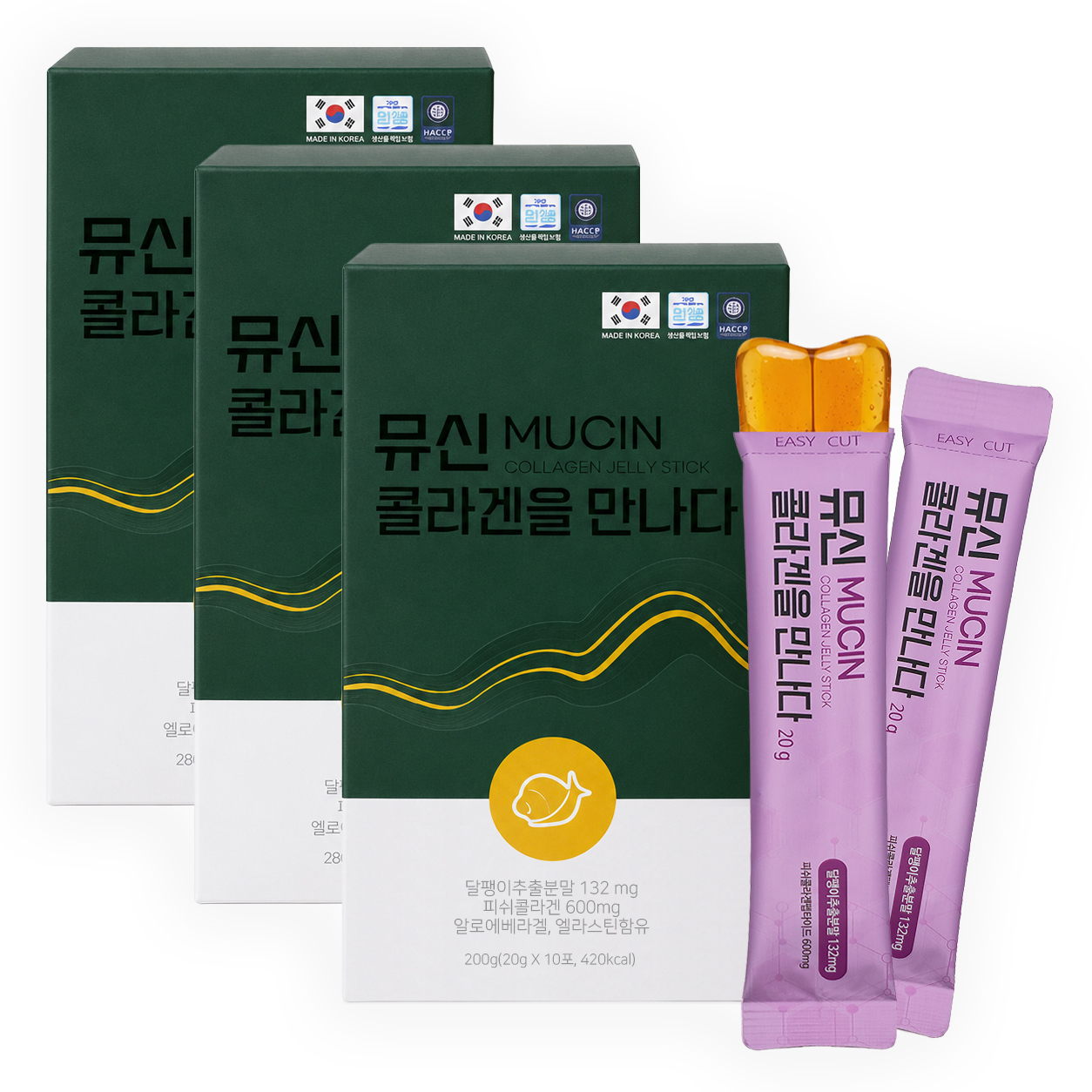 뮤신 콜라겐을 만나다. 달팽이추출분말 피쉬콜라겐 젤리스틱 30P (10포 X 3박스) - 상품 이미지