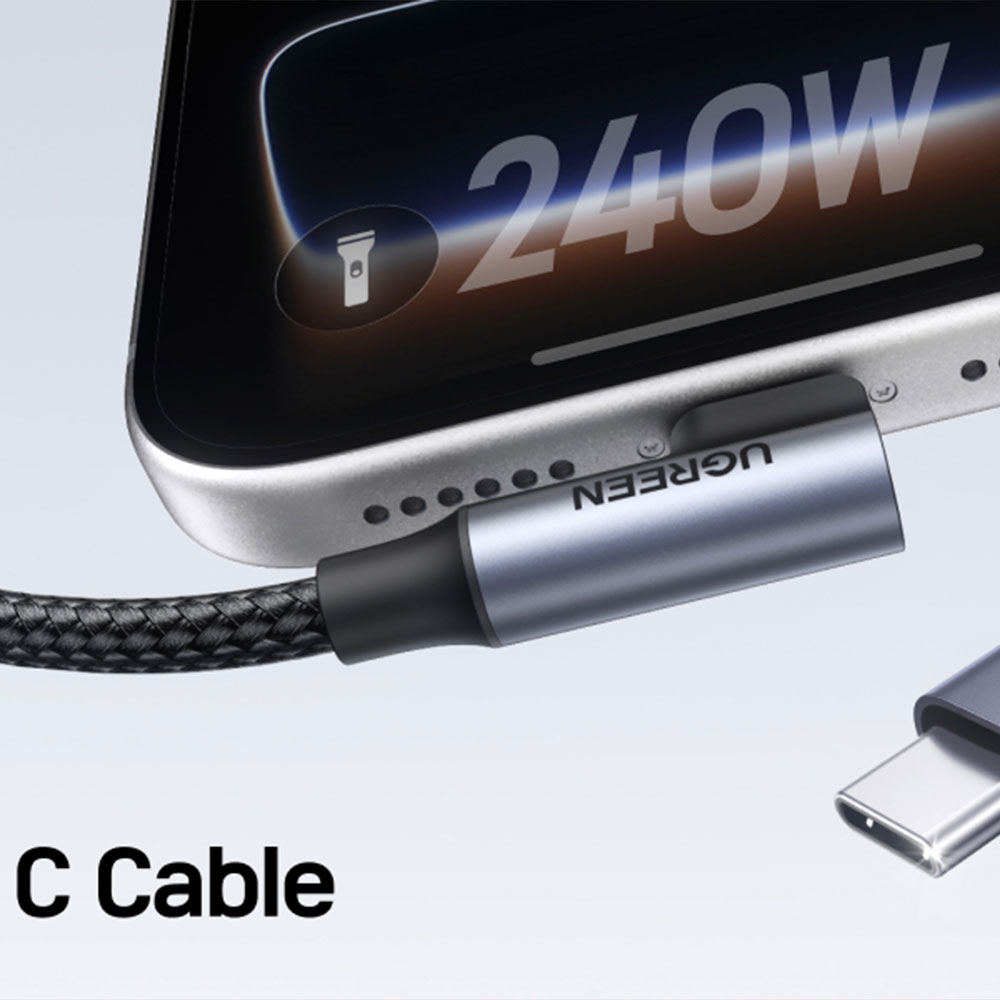 유그린 240W PD 90도 C타입 to C타입 초고속 충전케이블 1m L536 - 상세 이미지 3