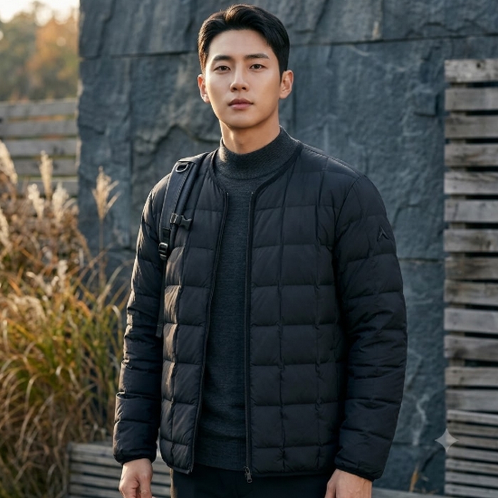 네파 남성 간절기 아우터 사각 퀼팅 패턴 경량 구스다운 패딩점퍼 - 상품 이미지
