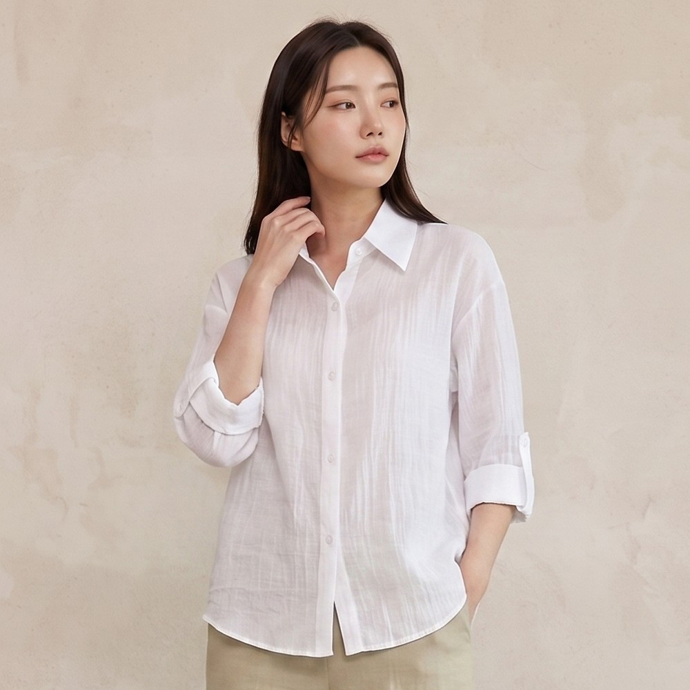 예시카 린넨 블렌드 롤업 시어 루즈핏 셔츠 YV7BL302 - 상세 이미지 2