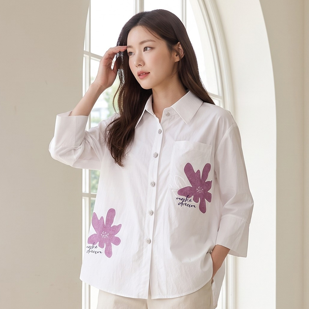 예시카 플라워 프린티드 칠부소매 블라우스 YV7BL313 - 상품 이미지