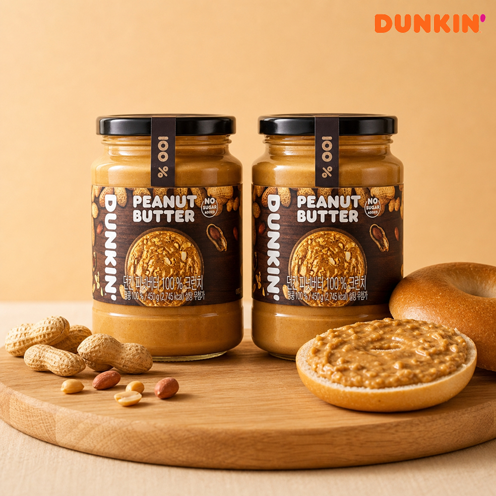 [최대 15%포인트]던킨 땅콩버터 피넛 피넛버터 100% 크런치, 450g, 2개 - 상품 이미지