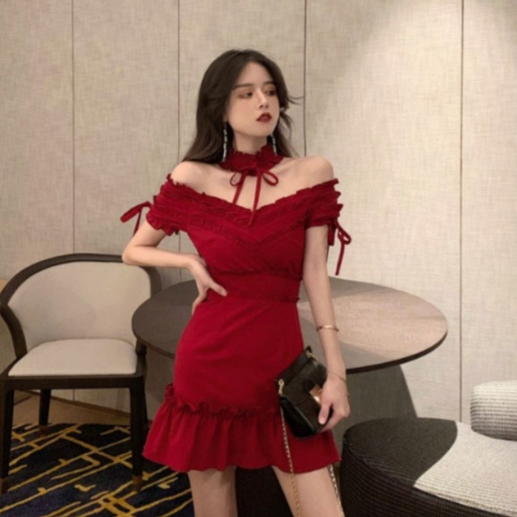 섹시 여신 오프숄더 미니 초커 파티 원피스 - 상세 이미지 2