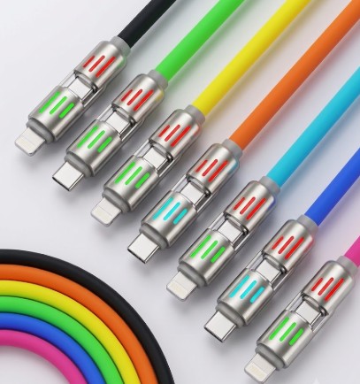 1+1 초고속 올인원 충전케이블 240W 5A, 1m 2m 실리콘 케이블, 초고속3.0 C to C, USB-A, 8핀 라이트닝, 삼성 애플 - 상품 이미지