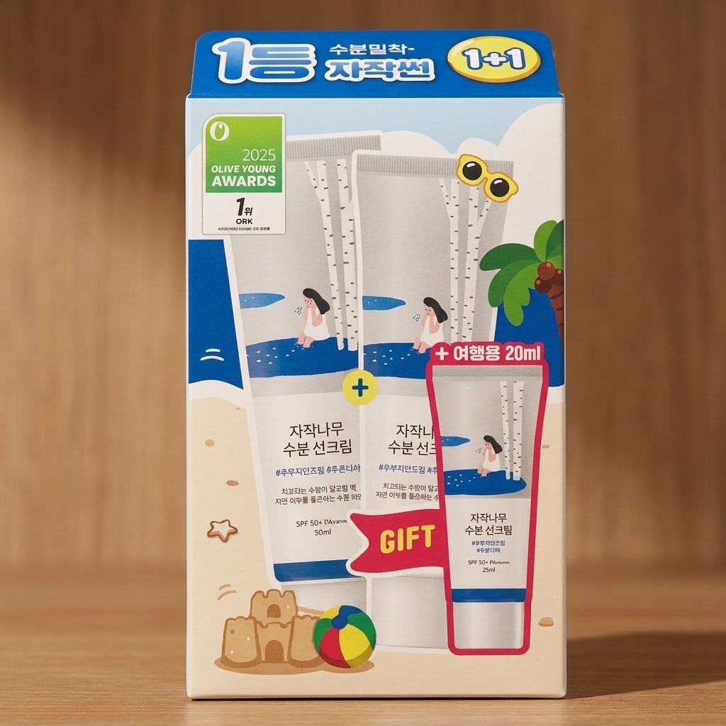 라운드랩 자작나무 수분 선크림 50ml 1+1 기획 +여행용 20ml - 상품 이미지