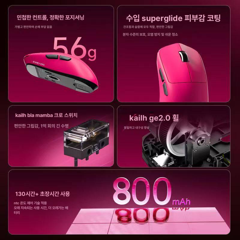 X23Pro 초경량 게이밍 마우스 유선 무선 블루투스 인체공학 노트북 사무용 화이트 - 상세 이미지 4