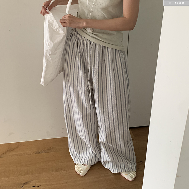 오아니 밴딩 스트라이프 시어서커 팬츠 3col L,XL 여름 빅사이즈 와이드핏 제이플로우 - 상품 이미지