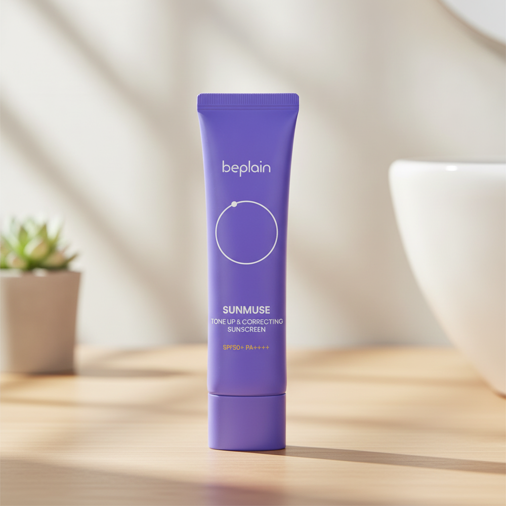 비플레인 선뮤즈 톤업 앤 코렉팅 선크림 50ml + 50ml 기획 촉촉 보라 혼합자차 - 상품 이미지
