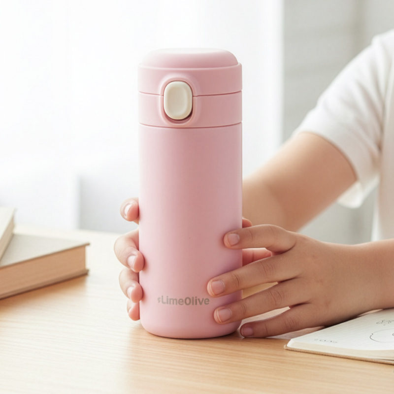 초등 원터치 텀블러 보온보냉 뮤티드 350ml, 핑크 - 상세 이미지 3