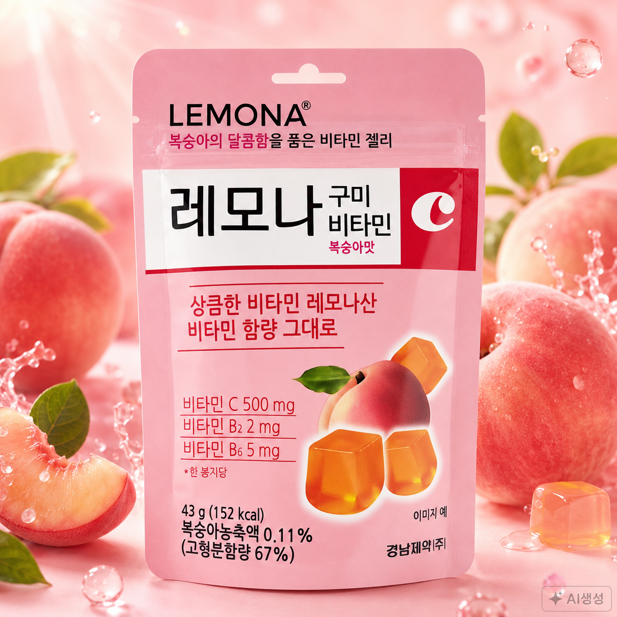 레모나 젤리 구미 비타젤리 비타민C 비타c 키즈 임산부 간식 보충 1봉 복숭아맛 - 상품 이미지