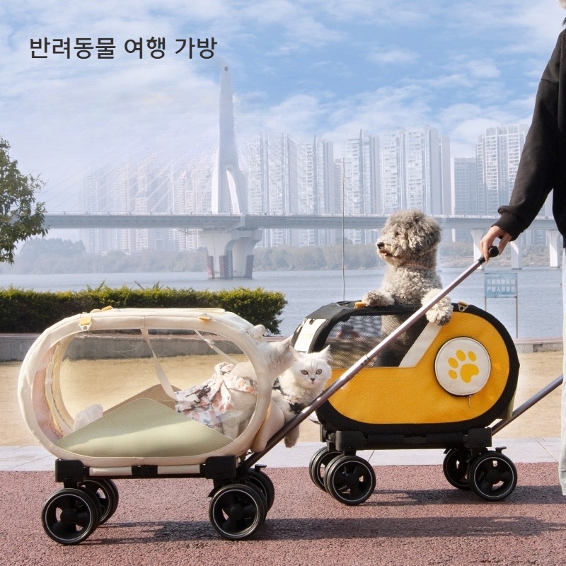 도도펫 강아지 이동장 고양이 캐리어 여행용 카트 베이지 메쉬 1개 - 상품 이미지