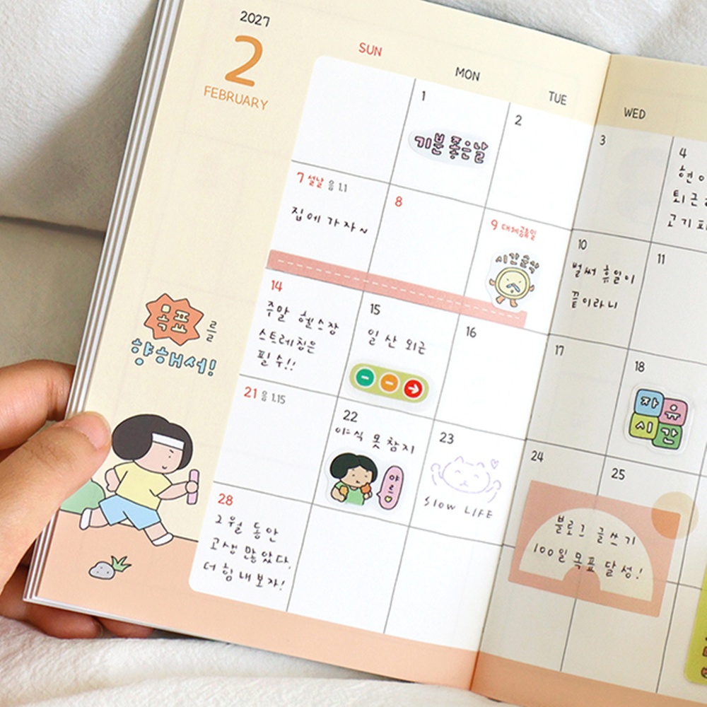 2027년 귀여운 다이어리 위클리 27년 감성 일러스트 학생 플래너 주간 B6 핑크 - 상세 이미지 3