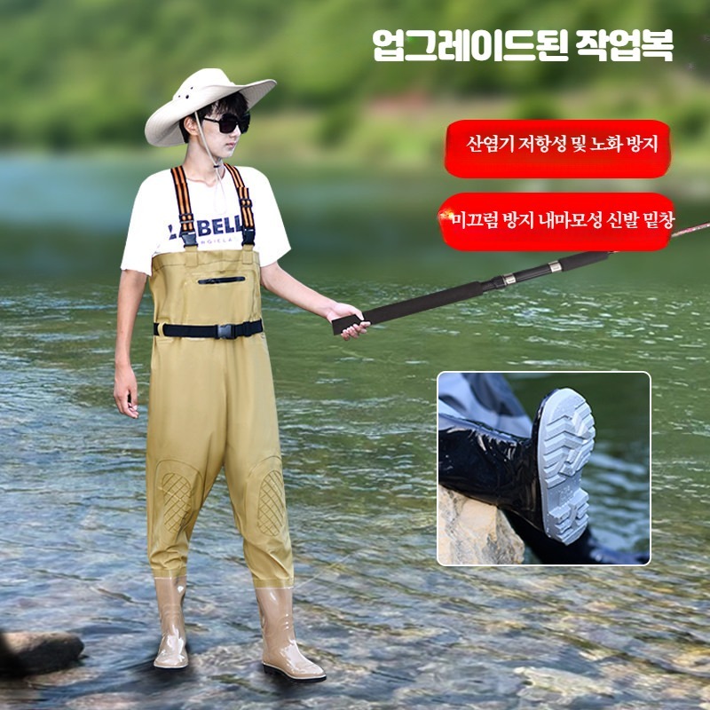벌초작업복 제초 현장 멜빵작업복 방수 세차 낚시 물놀이 일체형 바지 카키 46 - 상세 이미지 2