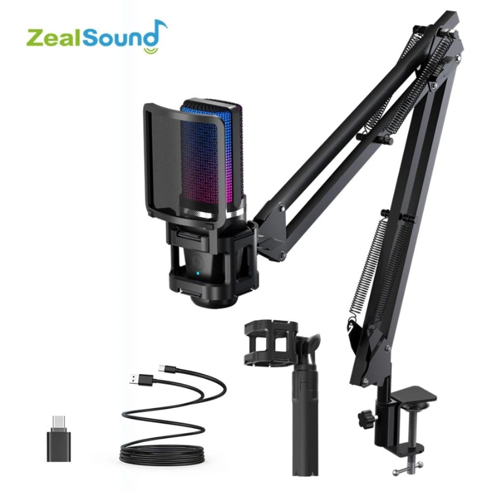 ZEALSOUND RGB USB 콘덴서 마이크 게임용 유튜브 방송용 포함 블랙 - 상품 이미지