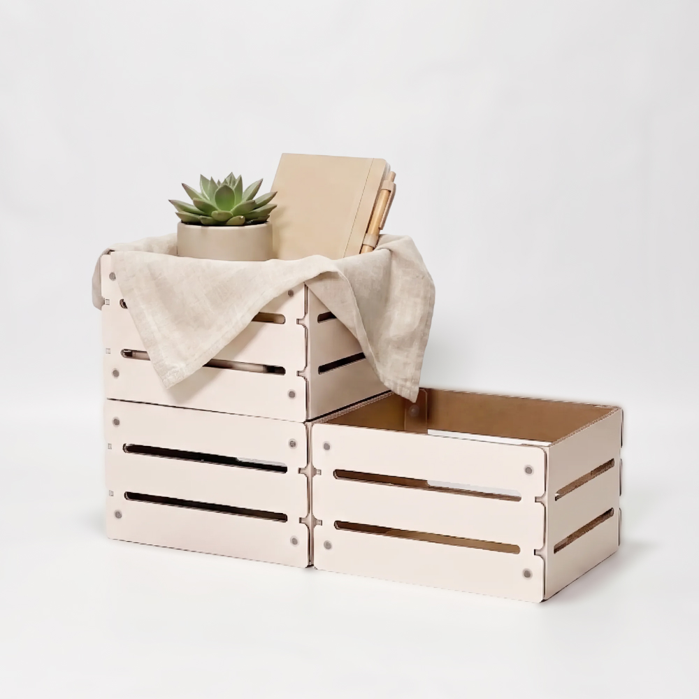 사과상자 공간박스 큐브 수납 보관함 와인 생필품 팬트리 정리함 380x290x230, 1단, 아이보리(3개입)