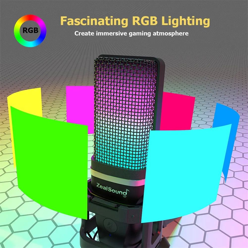 ZEALSOUND RGB USB 콘덴서 마이크 게임용 유튜브 방송용 포함 블랙 - 상세 이미지 2