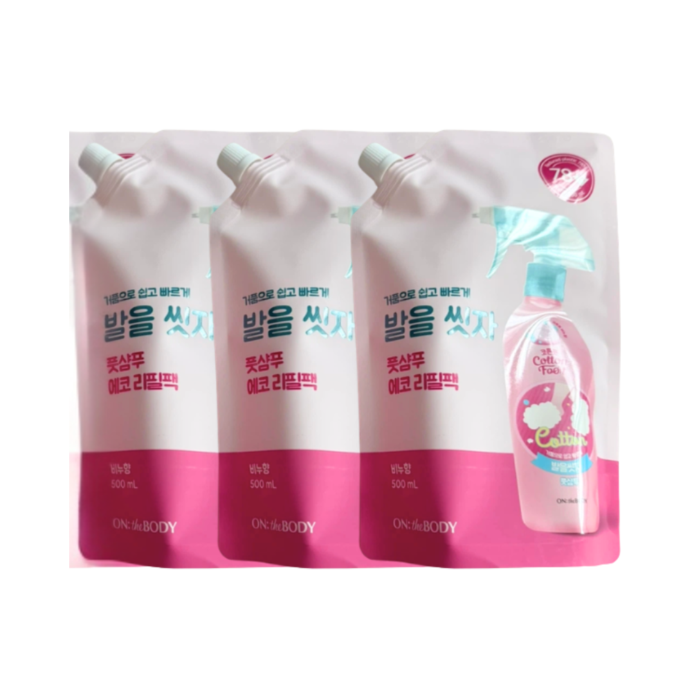 온더바디 코튼풋 발을씻자 풋샴푸 비누향 리필 500ml x3개 - 상품 이미지