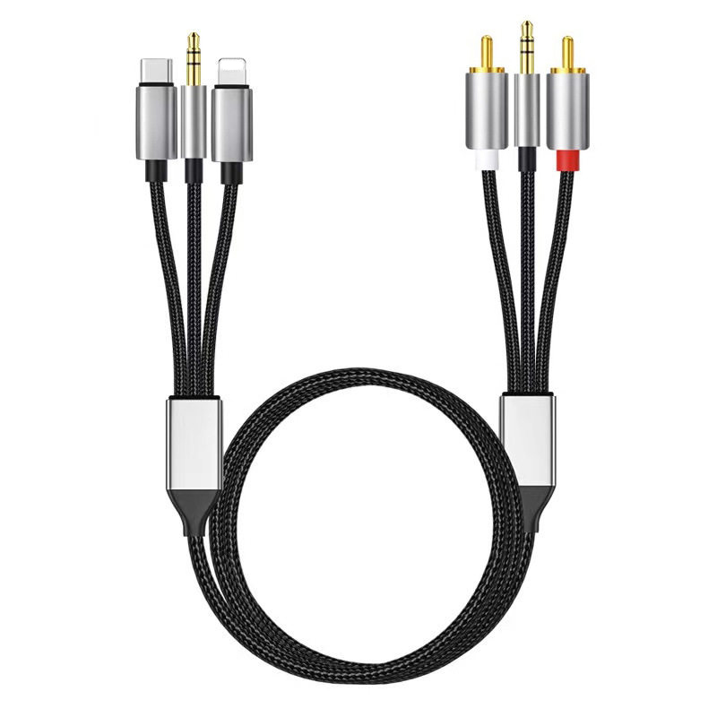 C타입 라이트닝8핀 3.5mm to 2RCA & AUX 오디오 케이블 3M 스테레오 - 상품 이미지