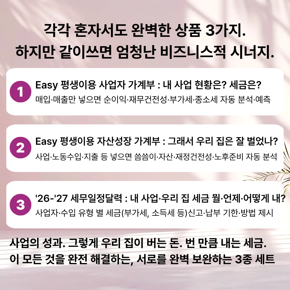 [사업자 3종 세트]사업자 엑셀가계부 매입매출 장부 가정용 구글가계부 세무달력 회계사 설계 - 상세 이미지 3