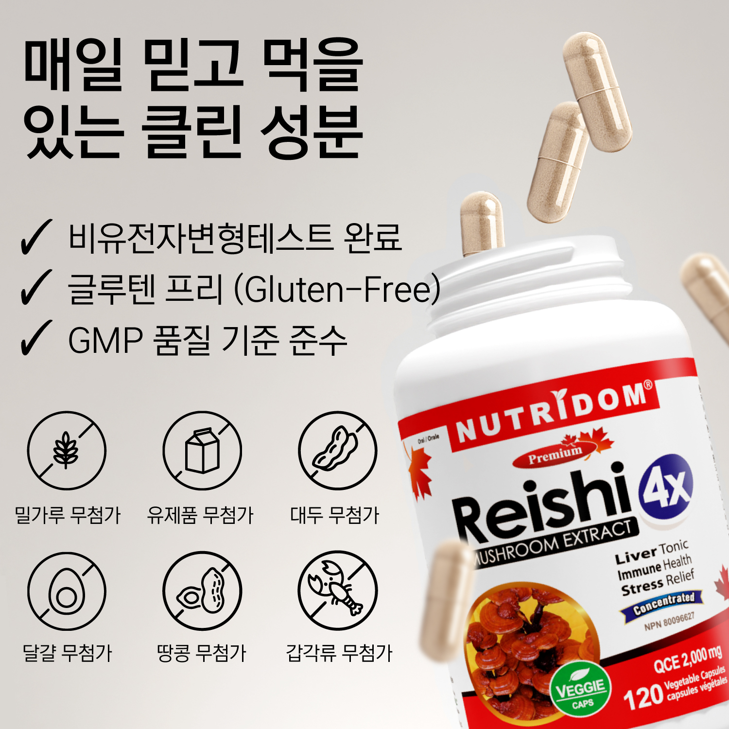 뉴트리돔 영지버섯 4배농축 추출물 2000QCE 베타글루칸 120식물성캡슐 N330 이미지 7