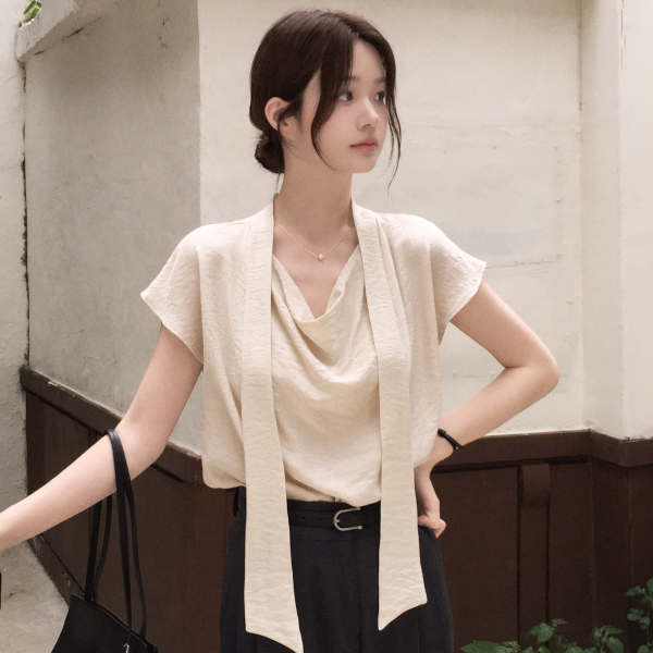 Made in Korea Tie Drape Short Sleeve Blouse bs8877