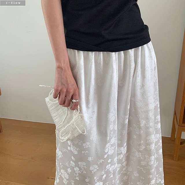 쿠토 플레어핏 밴딩 플라워 롱스커트 2col L,XL 여름 빅사이즈 치파오 새틴 제이플로우 - 상세 이미지 5