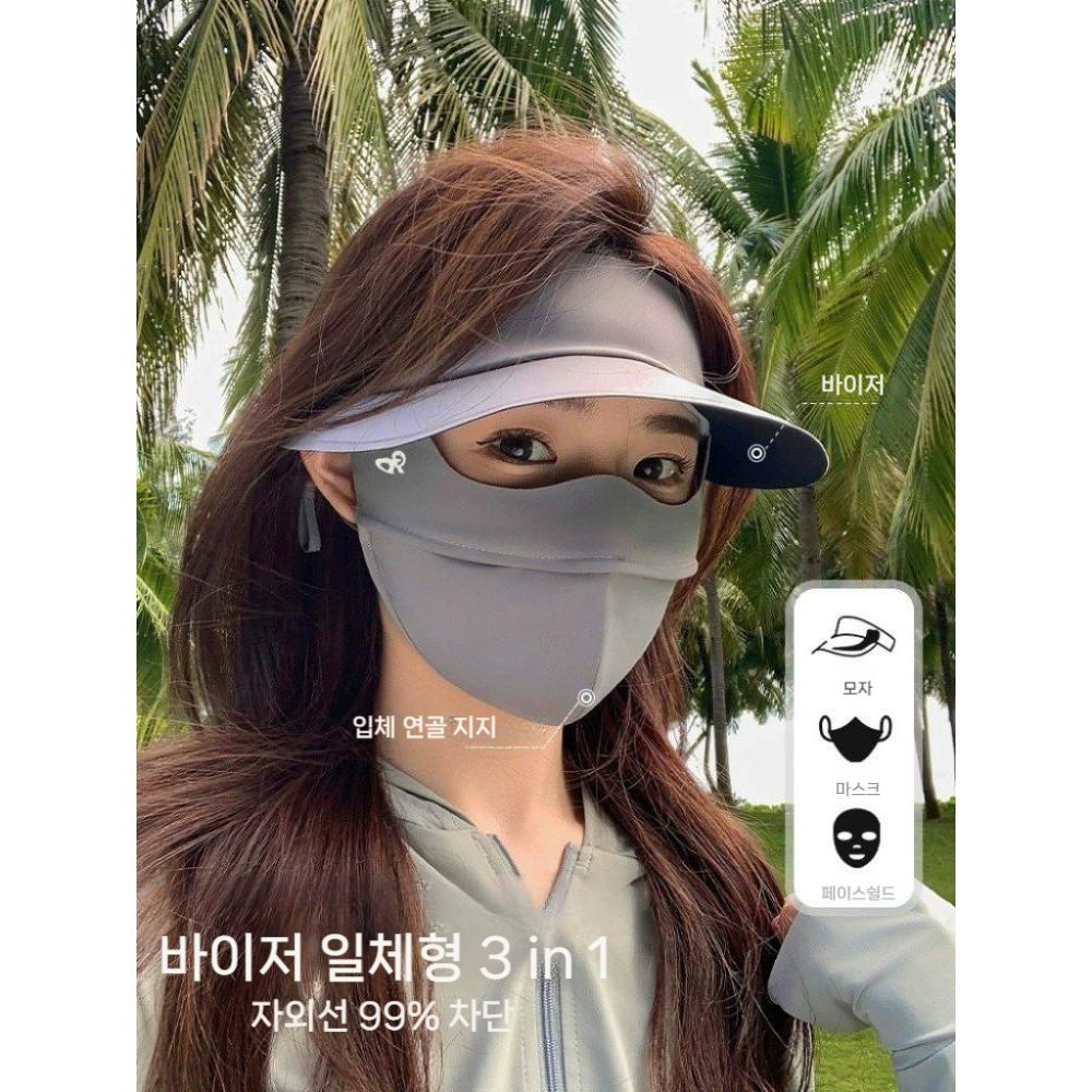 여성용 자외선 차단 마스크 선쉐이드 풀페이스 모자 통합 아이스 실크 페이스 키니 - 상세 이미지 2