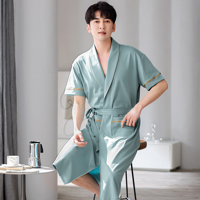 미디엄가운 반팔 하프잠옷 오버사이즈 남성 여름가운 로브 목욕가운 홈웨어 파자마 4XL - 상품 이미지