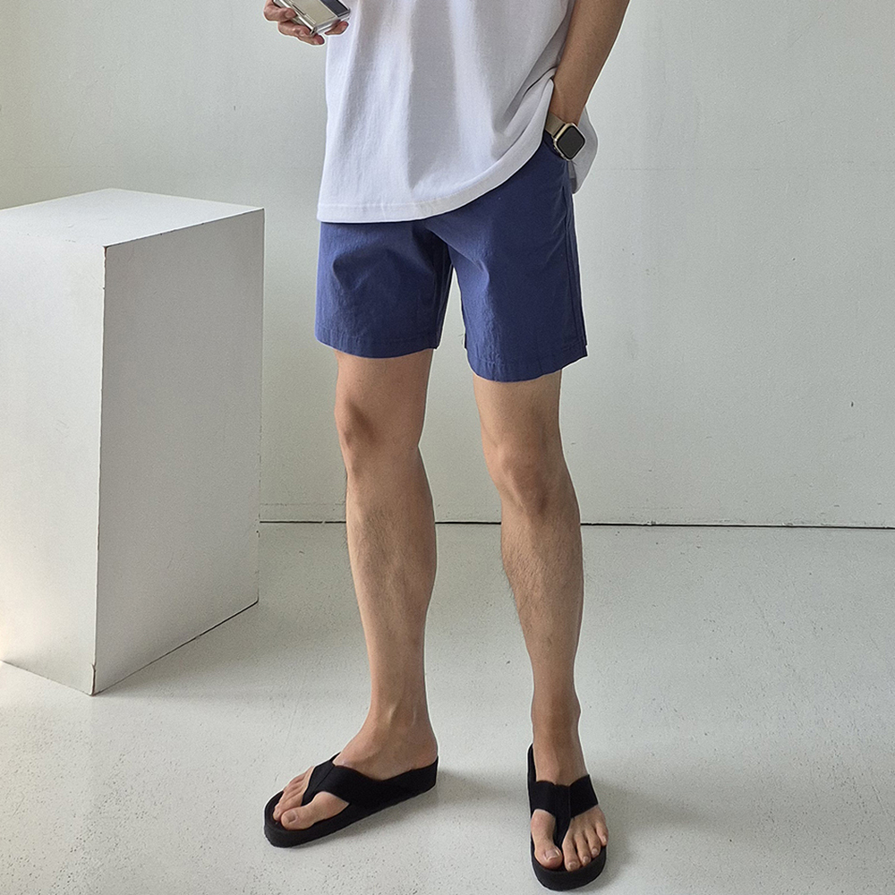 남자 여름 반바지 린넨 스판 밴딩 여름 바지 커플 5부 반바지 - 상세 이미지 5