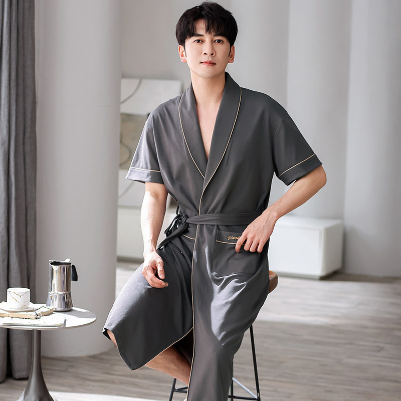 미디엄가운 반팔 하프잠옷 오버사이즈 남성 여름가운 로브 목욕가운 홈웨어 파자마 4XL - 상세 이미지 2