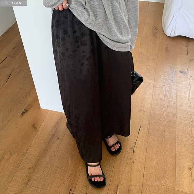 쿠토 플레어핏 밴딩 플라워 롱스커트 2col L,XL 여름 빅사이즈 치파오 새틴 제이플로우 - 상세 이미지 3