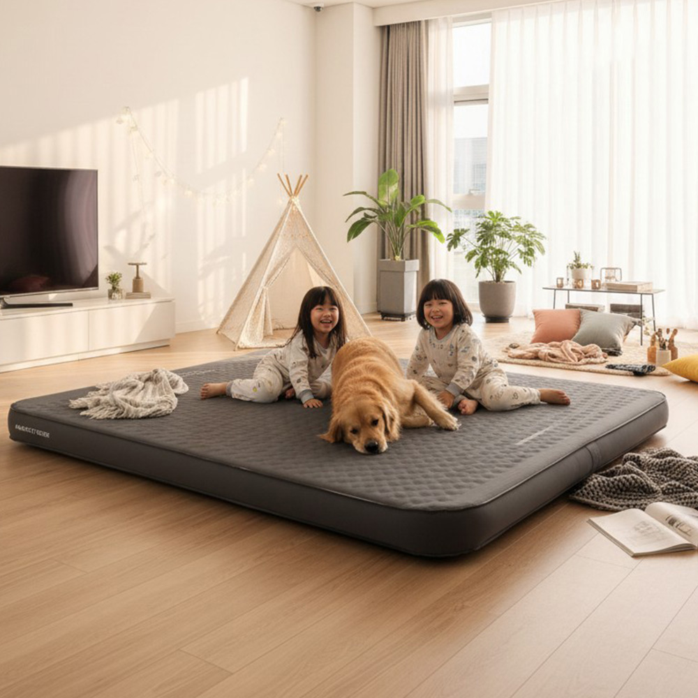 리베로 에어마스터 사입식 자충매트 빌트인 에어펌프 내장 충전식 메가와이드더블, 10cm, 스톤그레이 - 상세 이미지 2