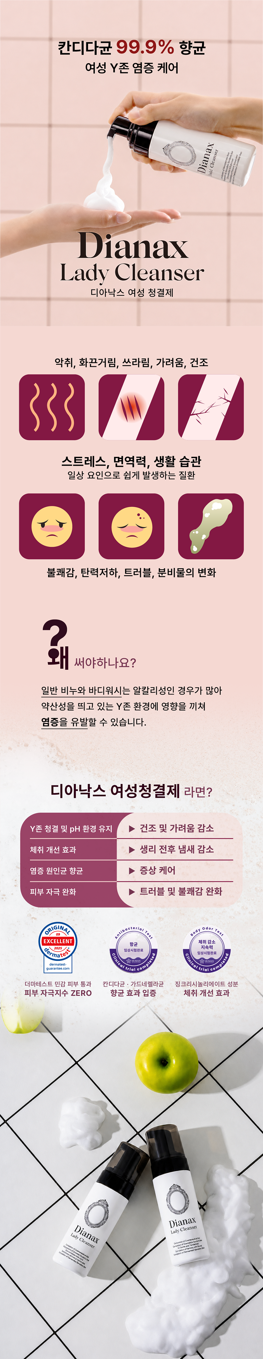 디아낙스 여성청결제 질염 원인균 칸디다, 가드네렐라 향균 체취개선 효과 입증