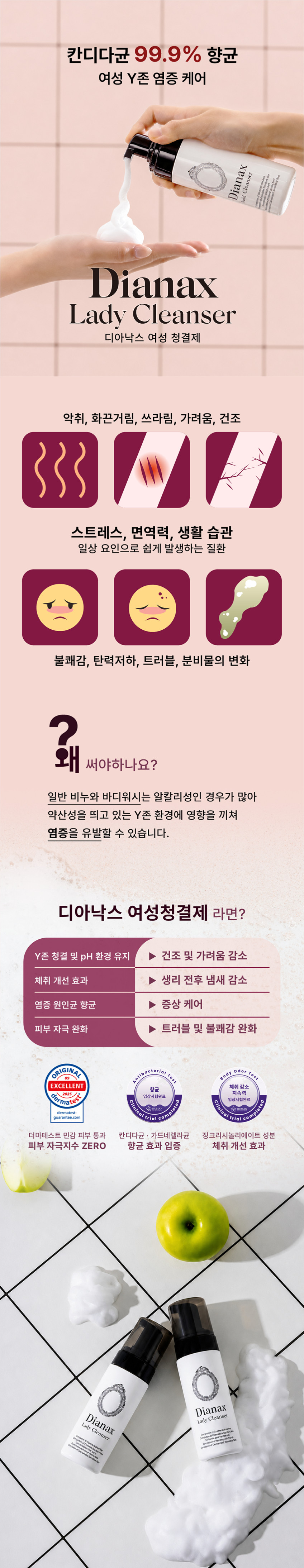 디아낙스 여성청결제 질염 원인균 칸디다, 가드네렐라 향균 체취개선 효과 입증