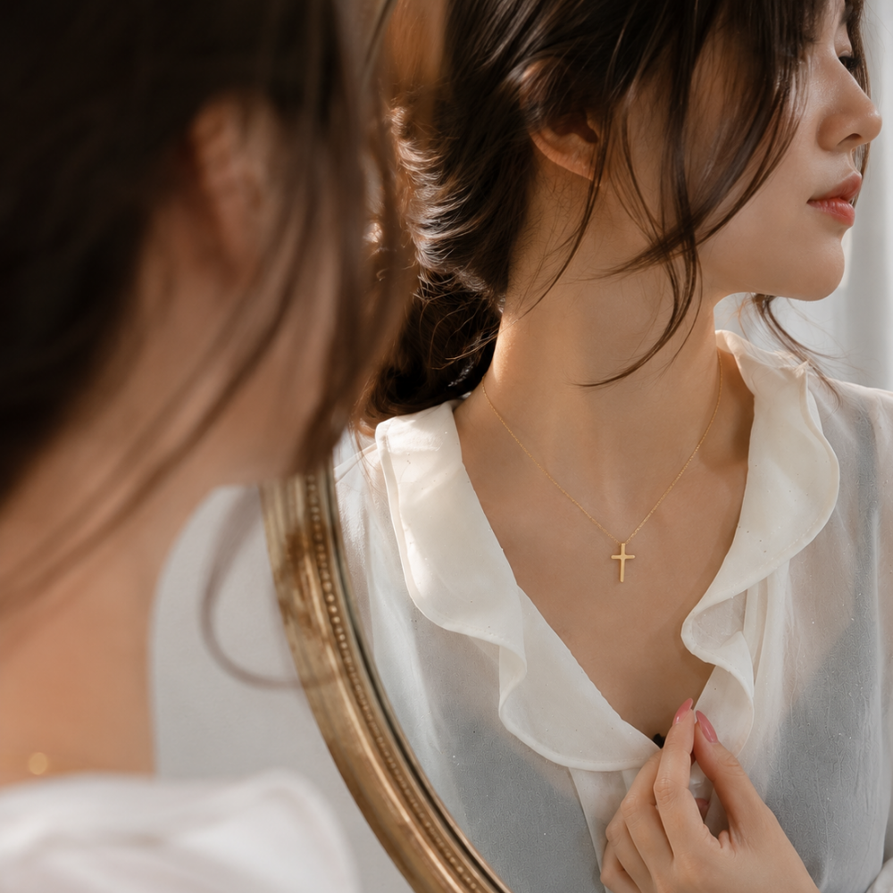 탐낼탐 14K 목걸이 골드필드 심플 체인 명품 십자가 팬던트 금 목걸이줄 데일리 - 상세 이미지 3