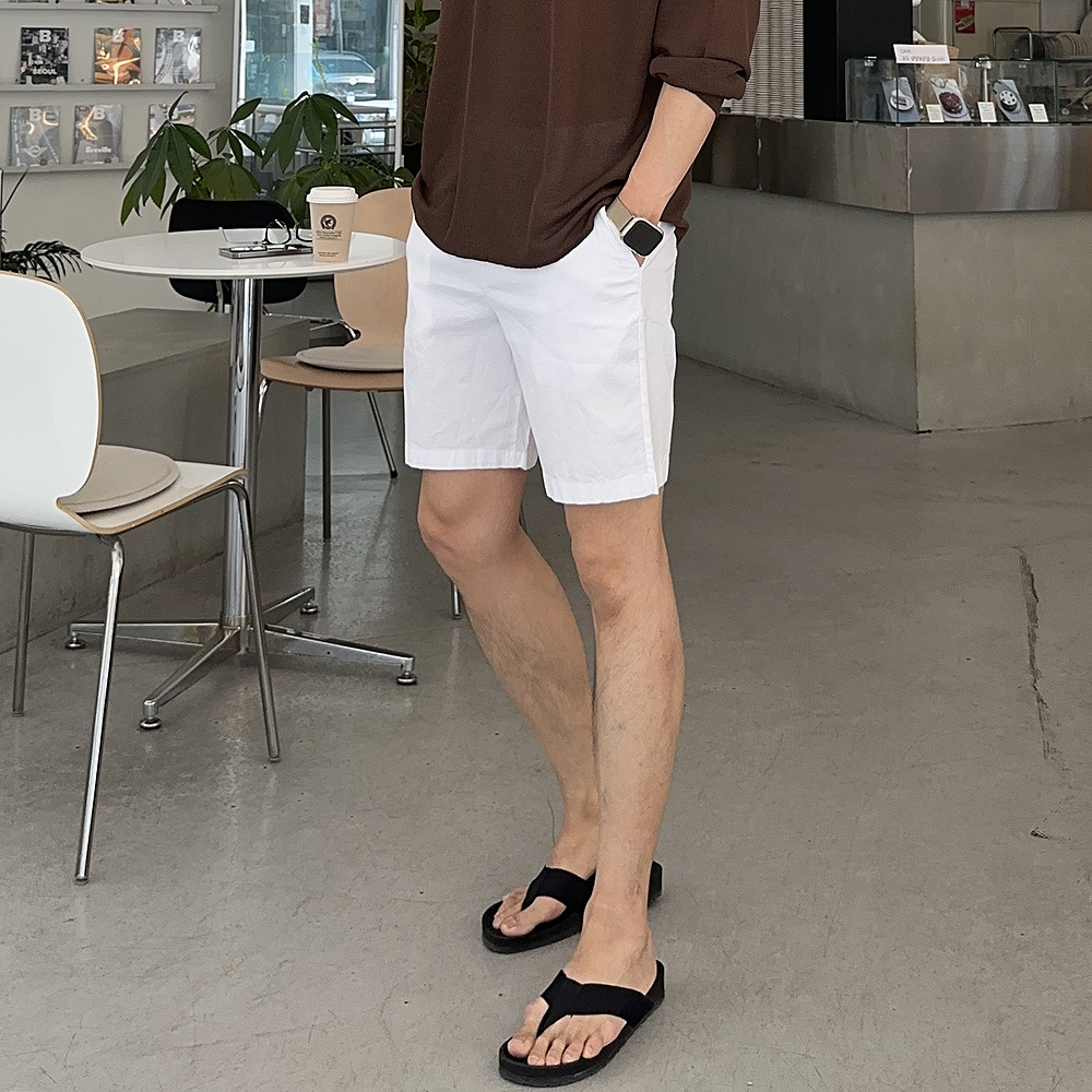 남자 여름 반바지 린넨 스판 밴딩 여름 바지 커플 5부 반바지 - 상세 이미지 3