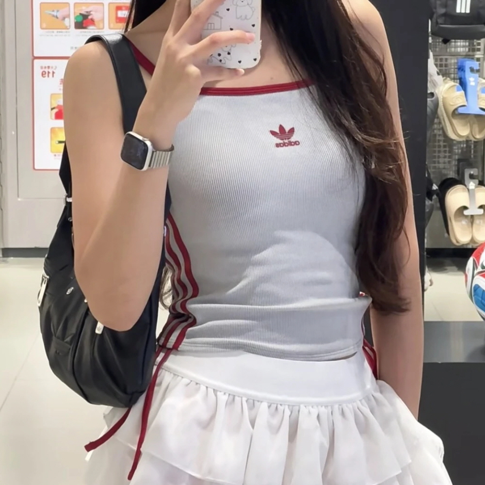 아디다스 우먼스 오리지널 드로우스트링 탱크 탑 크롭 나시 그레이 LC6456 이미지 7