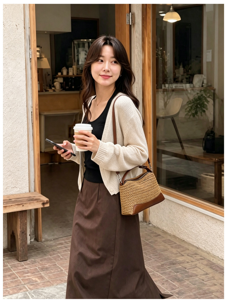 리엘쑤 라탄 미니 숄더백 크로스백 핸드백 여성 휴가룩 가방 - 상세 이미지 4