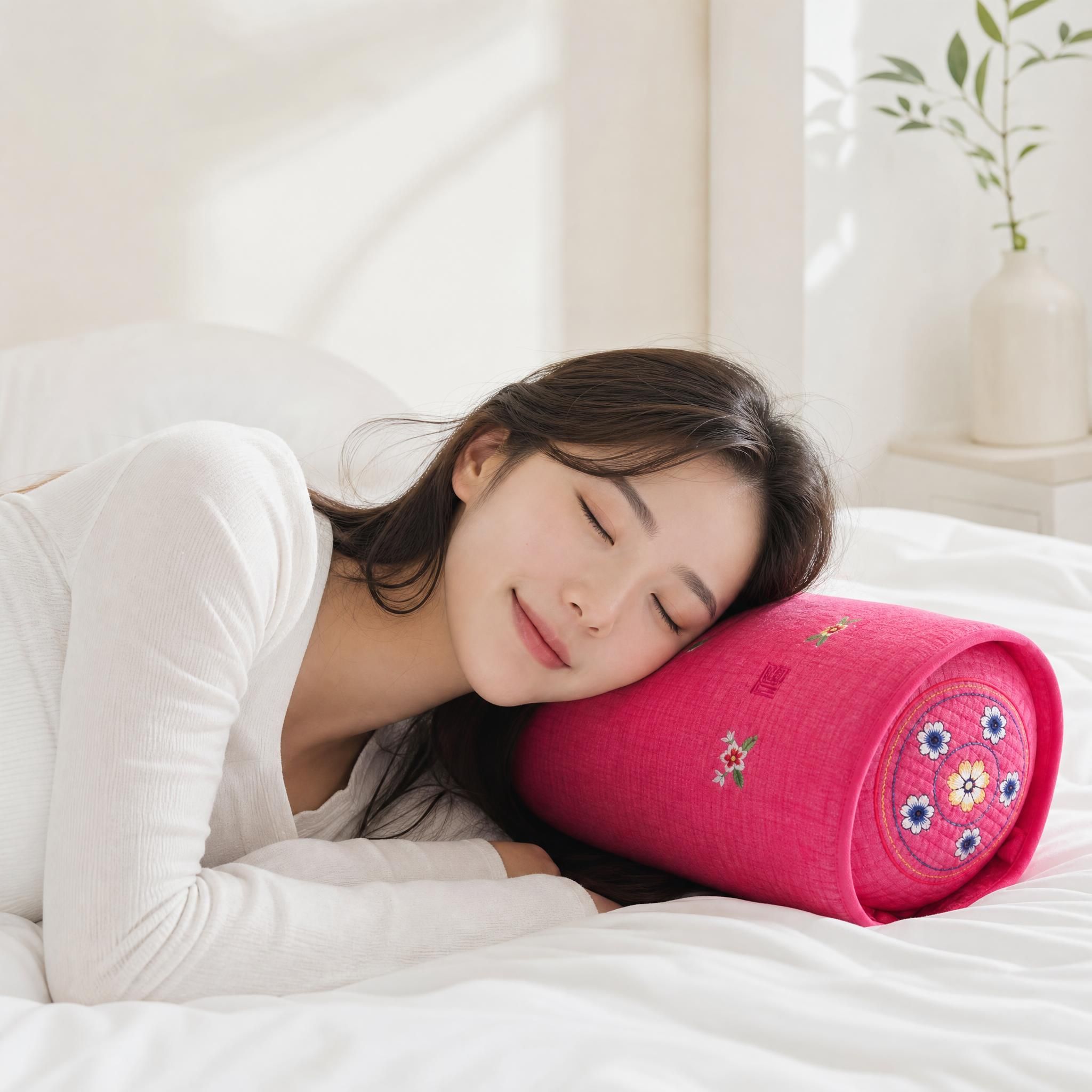 제일조아 메밀베개 순면 피그먼트 낮잠 라운드베개 사각 경추 피그원대꽃자수, 45x20(그레이)cm - 상세 이미지 5