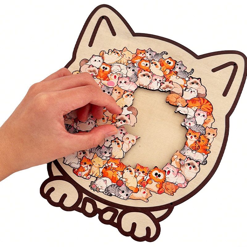 고양이 우드 퍼즐 3D 스트레스 해소 애니멀 DIY 스탠드 - 상품 이미지