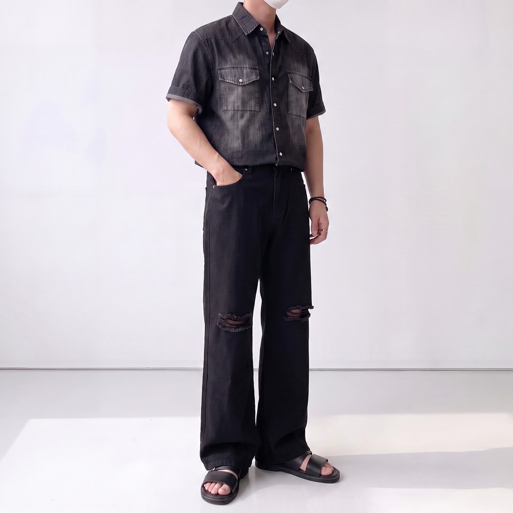남성반팔셔츠 데님셔츠 - 상세 이미지 2