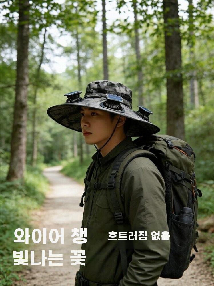 태양열 선풍기모자 낚시모자 자외선차단 등산 여름 야외 그레이 조정할 수 있는 54-60cm - 상세 이미지 3